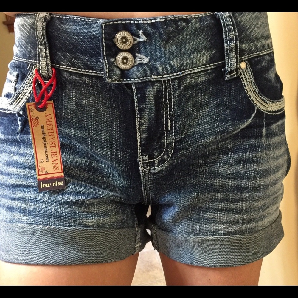 AMETHYST Roll Cuff Faux Leather Pocket Shorts 13